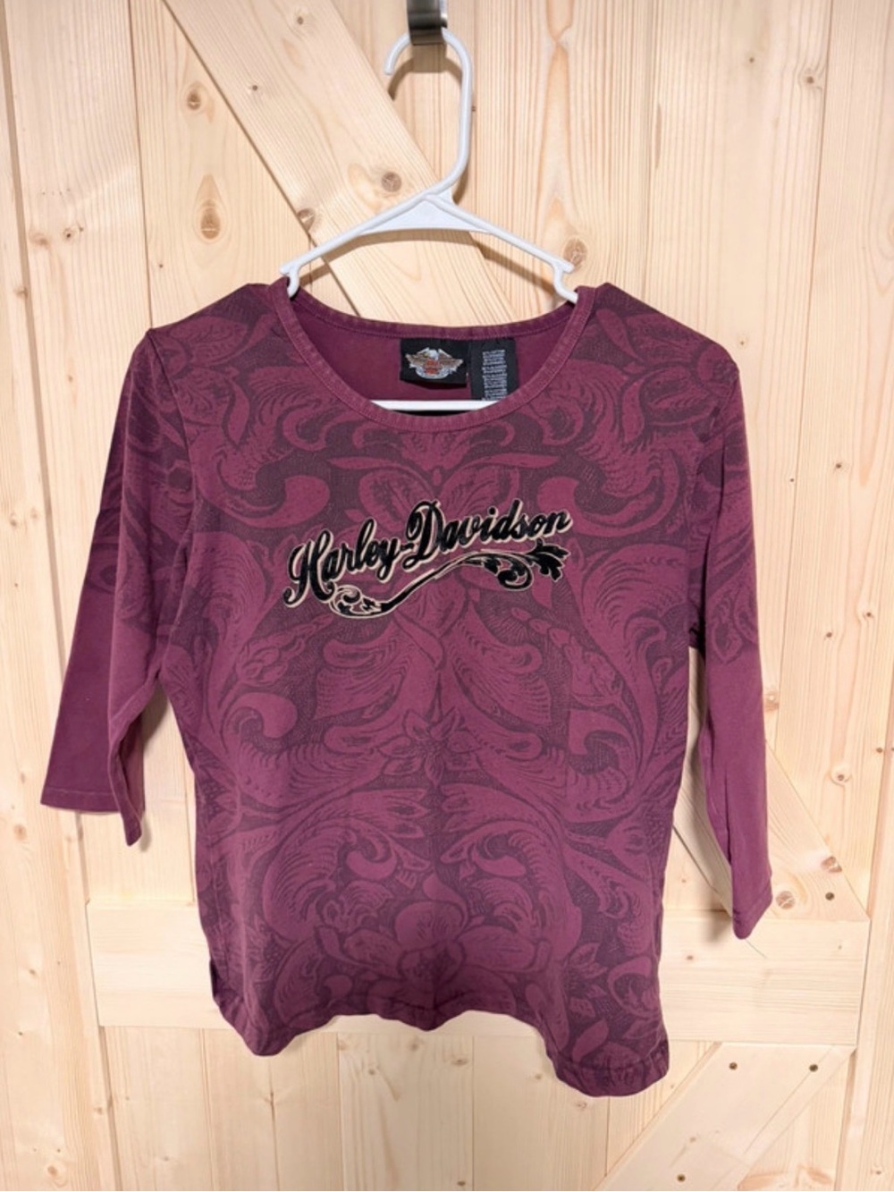 Harley-Davidson Plum Paisley 3/4 Sleeve Logo Tee
